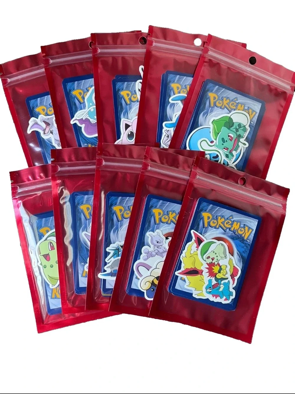 Pokemon Party Favors lot of 10 mystery packs each has 10 cards + two stickers